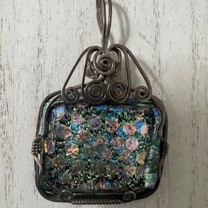 Colorful Glass Pendant with Wire Wrap